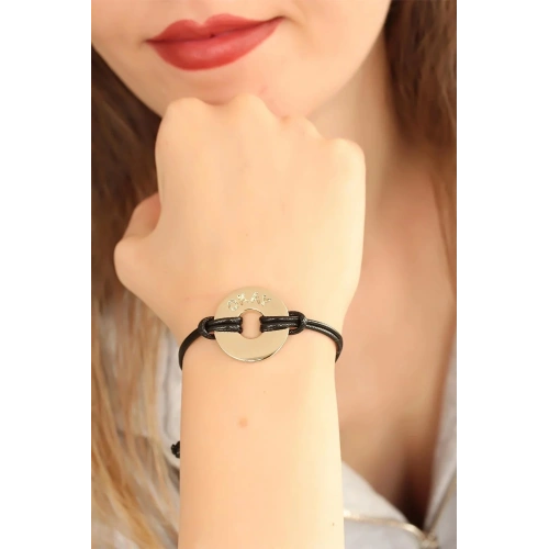 Mey İthalat® OKAY (İyi) Siyah Deri İpli Unisex Mood Bileklik