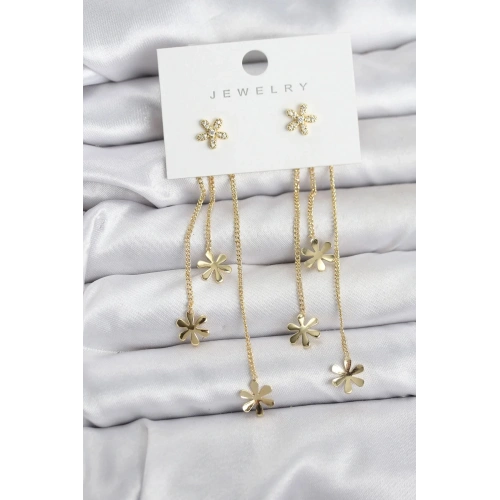 Mey İthalat® Papatya Model Gold Renk Pirinç Sallantılı Kadın Küpe