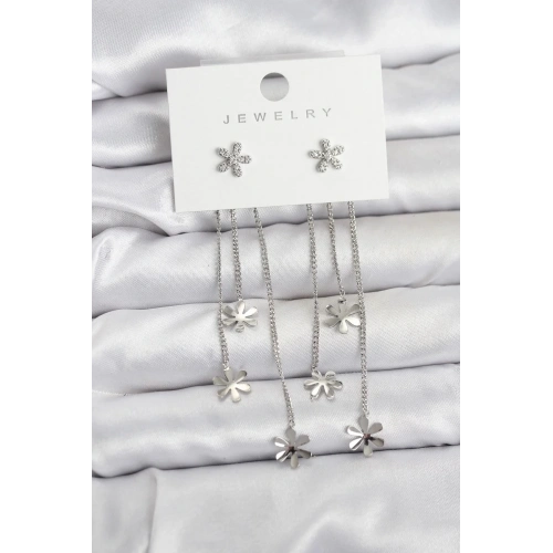 Mey İthalat® Papatya Model Gümüş Renk Pirinç Sallantılı Kadın Küpe