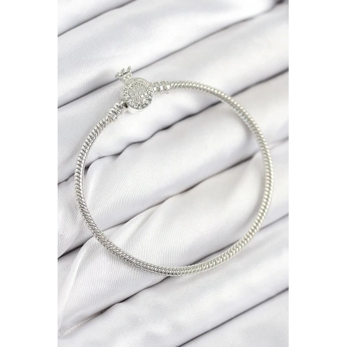 Mey İthalat® Pirinç Charm Zirkon Taşlı Taç Model Gümüş Renk Kadın Bileklik