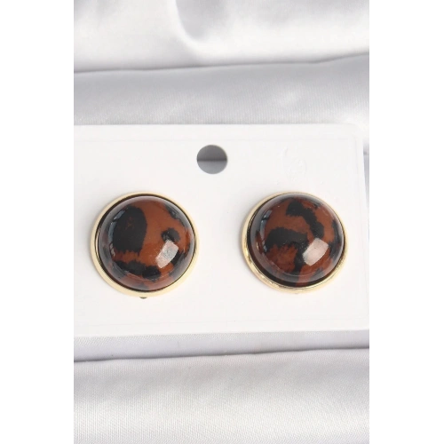 Mey İthalat® Pirinç Gold Renk 3D Daire Leopar Model Kadın Küpe
