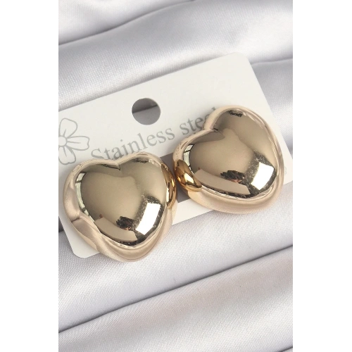 Mey İthalat® Pirinç Gold Renk Bombe Kalp Model Kadın Küpe