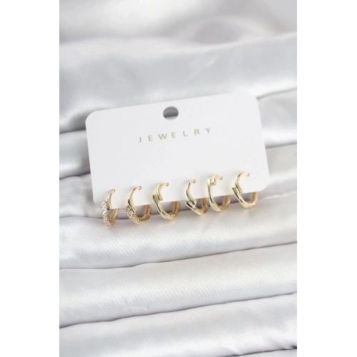 Mey İthalat® Pirinç Gold Renk Botega Model Kadın Küpe Seti