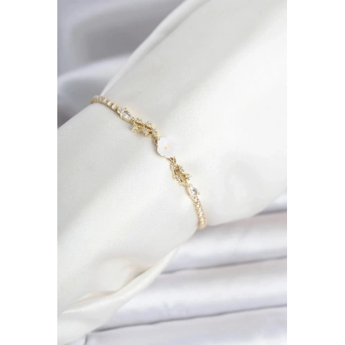 Mey İthalat® Pirinç Gold Renk Çiçek Model Su Yolu Kadın Bileklik