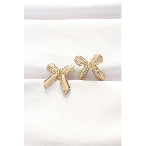 Mey İthalat® Pirinç Gold Renk Fiyonk Küpe