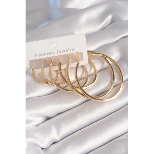 Mey İthalat® Pirinç Gold Renk Halka Model Kadın Küpe Seti