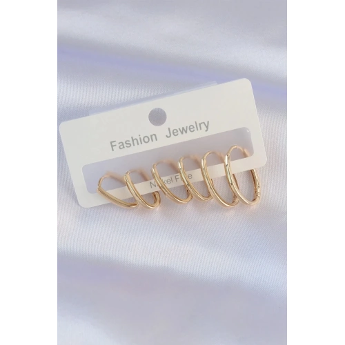 Mey İthalat® Pirinç Gold Renk İnce Oval Küpe Seti