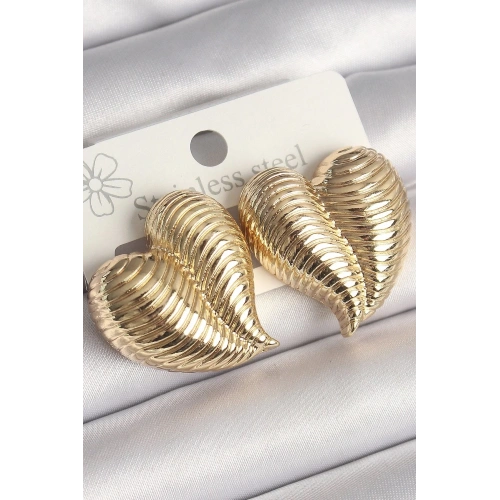 Mey İthalat® Pirinç Gold Renk İşlemeli Bomba Kalp Model Kadın Küpe