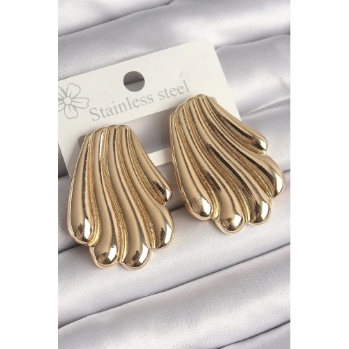 Mey İthalat® Pirinç Gold Renk İşlemeli İstirdye Model Kadın Küpe