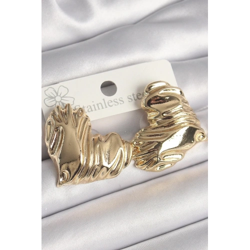 Mey İthalat® Pirinç Gold Renk İşlemeli Kalp Model Kadın Küpe