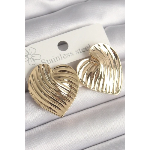 Mey İthalat® Pirinç Gold Renk İşlemeli Plaka Kalp Model Kadın Küpe