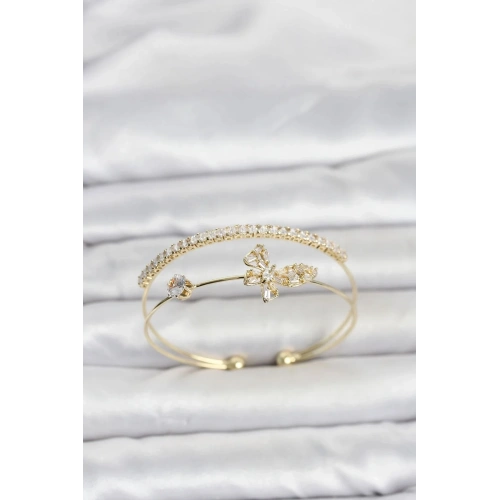 Mey İthalat® Pirinç Gold Renk Kelebek Model Kadın Bileklik