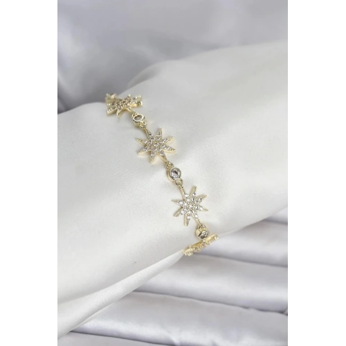Mey İthalat® Pirinç Gold Renk Kutup Yıldızı Model Kadın Bileklik