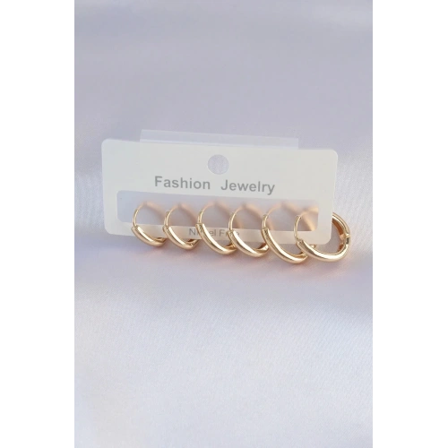 Mey İthalat® Pirinç Gold Renk Oval Küpe Seti