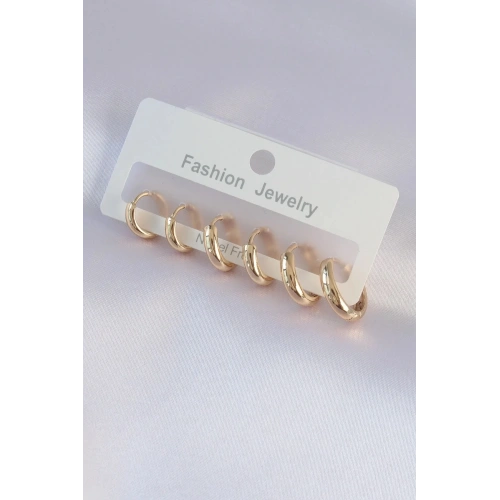 Mey İthalat® Pirinç Gold Renk Oval Küpe Seti