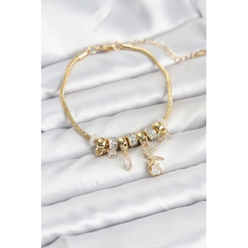 Mey İthalat® Pirinç Gold Renk Tinkerbell Charmlı Kadın Bileklik