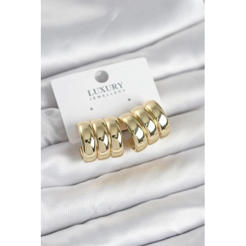Mey İthalat® Pirinç Gold Renk Üçlü Görünüm Kadın Küpe