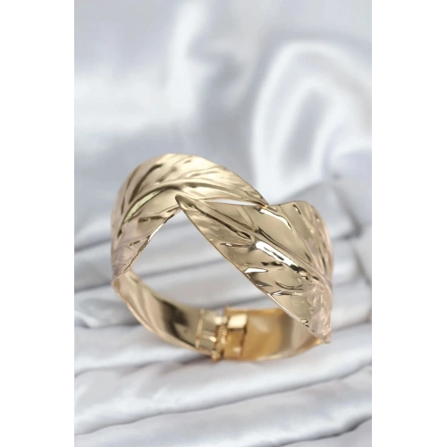 Mey İthalat® Pirinç Gold Renk Yaprak Model Kadın Bileklik