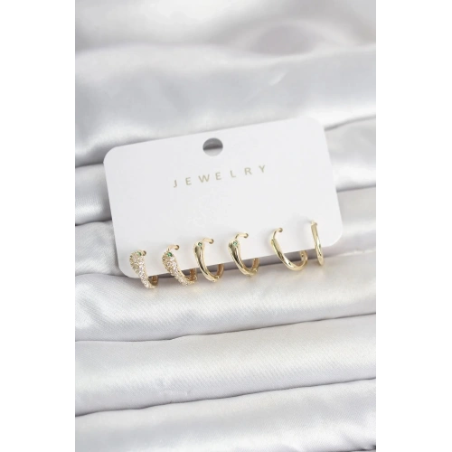 Mey İthalat® Pirinç Gold Renk Yılan Model Kadın Küpe Seti