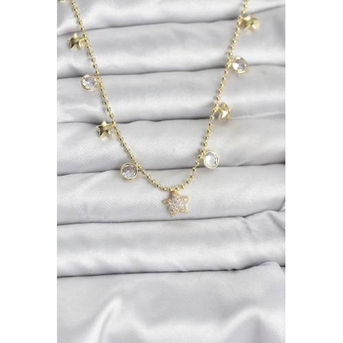 Mey İthalat® Pirinç Gold Renk Yıldız Model Kadın Kolye
