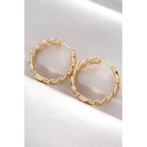 Mey İthalat® Pirinç Gold Renk Zincir Model Halka Küpe