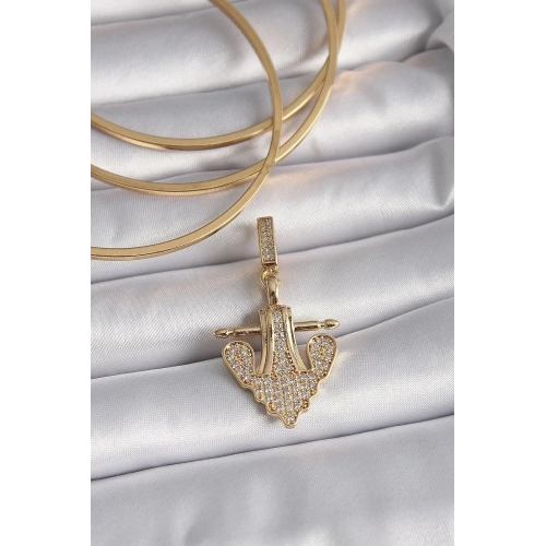 Mey İthalat® Pirinç Gold Renk Zirkon Taşlı Çapa Model Ajda Charm