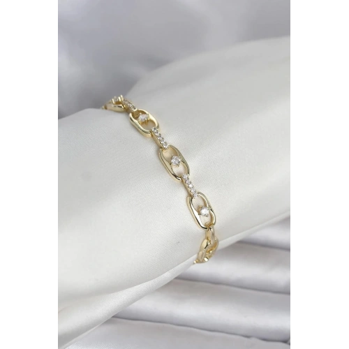 Mey İthalat® Pirinç Gold Renk Zirkon Taşlı Kadın Bileklik