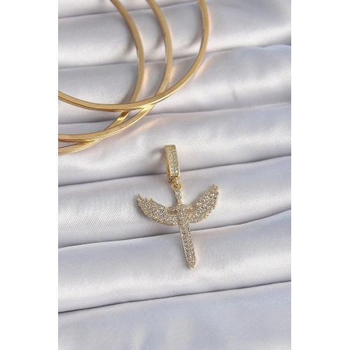 Mey İthalat® Pirinç Gold Renk Zirkon Taşlı Mikail Model Ajda Charm