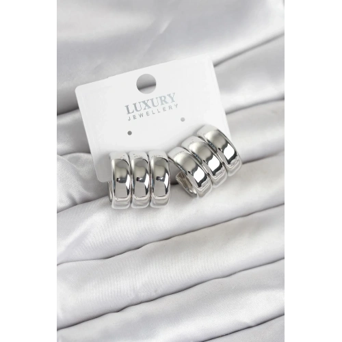 Mey İthalat® Pirinç Gümüş Renk Üçlü Görünüm Kadın Küpe