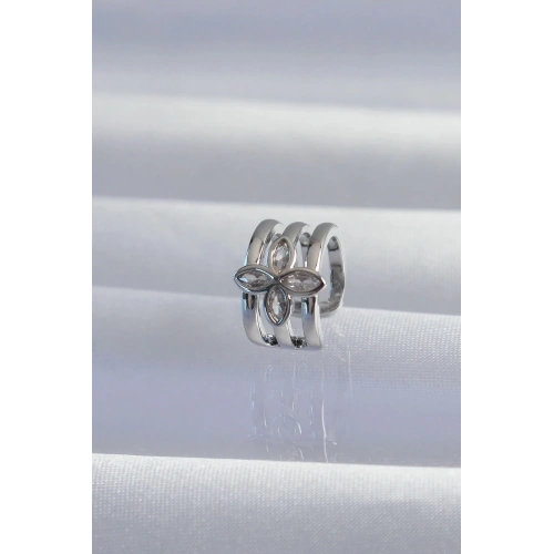 Mey İthalat® Pirinç Gümüş Renk Yonca Earcuff Küpe