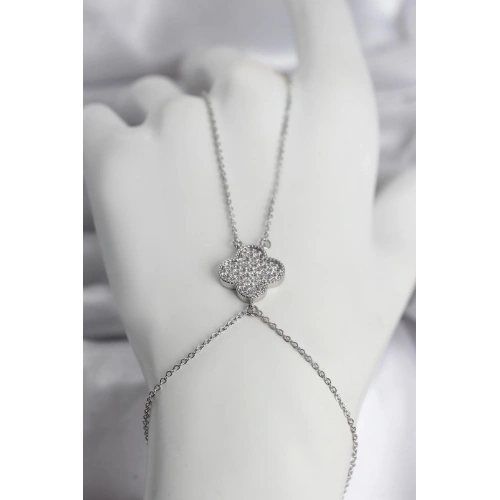 Mey İthalat® Pirinç Gümüş Renk Yonca Model Kadın Şahmeran