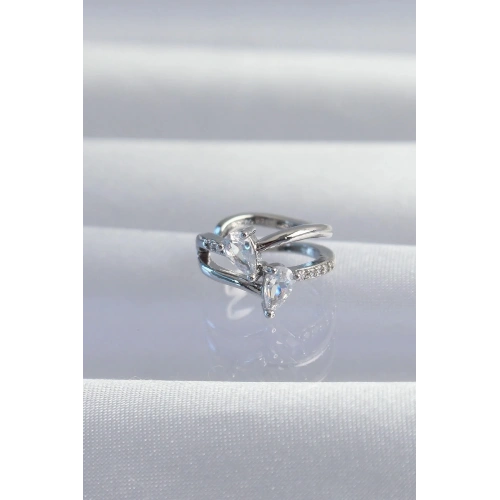 Mey İthalat® Pirinç Gümüş Renk Zirkon Taşlı Damla Earcuff Küpe