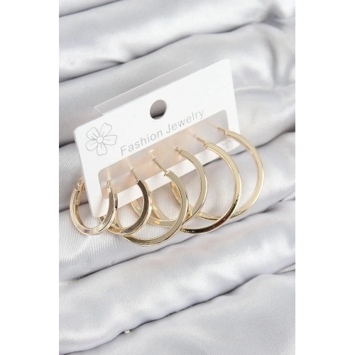 Mey İthalat® Pirinç Halka Model Gold Renk Kadın Set Küpe