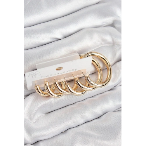 Mey İthalat® Pirinç Halka Model Gold Renk Kadın Set Küpe