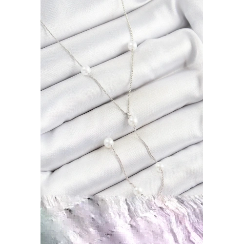 Mey İthalat® Pirinç İnci Figürlü Y Model Gümüş Renk Kadın Kolye
