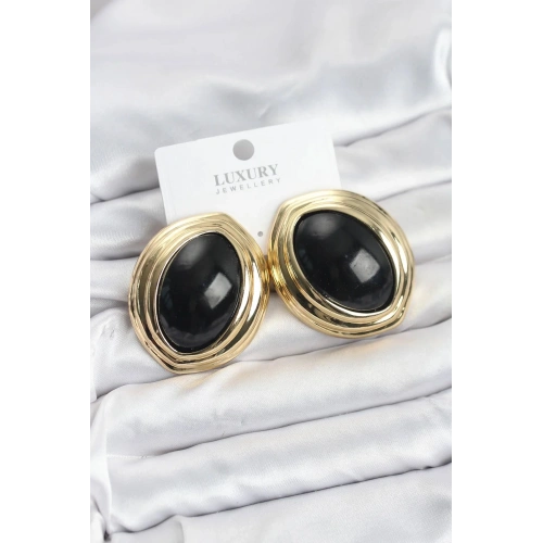 Mey İthalat® Pirinç Siyah Badem Model Vintage Gold Kadın Küpe