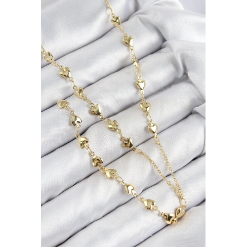 Mey İthalat® Pirinç Zirkon Taşlı Kalp Model Gold Renk Y Kolye