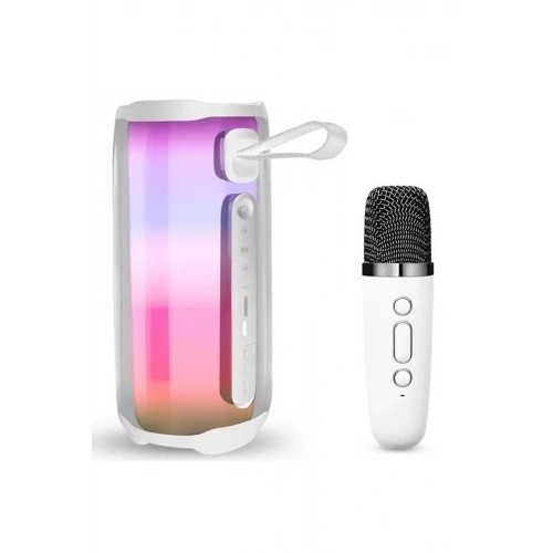 Mey İthalat®  Pluse 5 Mikrofonlu RGB Kablosuz Hoparlör - Beyaz