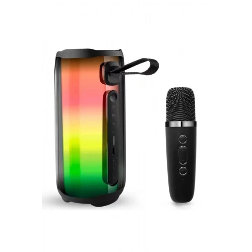 Mey İthalat®  Pluse 5 Mikrofonlu RGB Kablosuz Hoparlör - Siyah