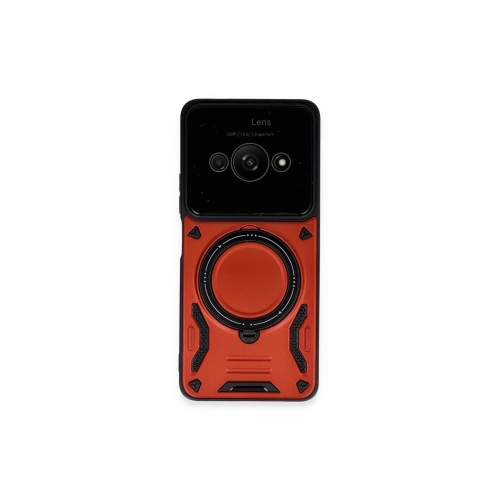 Mey İthalat®   Poco C61 Kılıf Joy Lens Standlı Kapak - Kırmızı