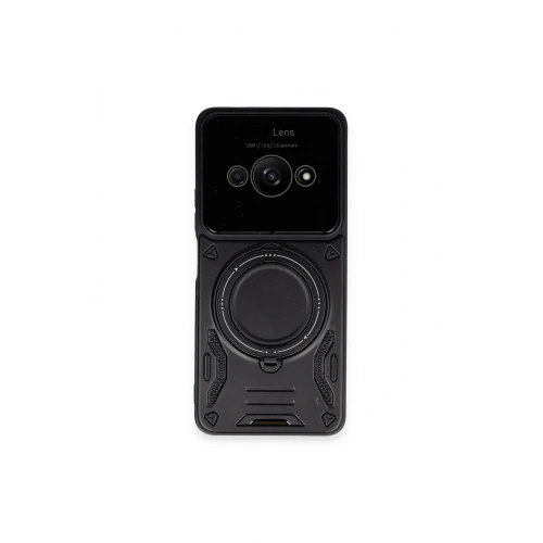 Mey İthalat®   Poco C61 Kılıf Joy Lens Standlı Kapak - Siyah