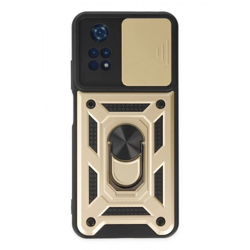 Mey İthalat®   Poco M4 Pro 4G Kılıf Pars Lens Yüzüklü Silikon - Gold