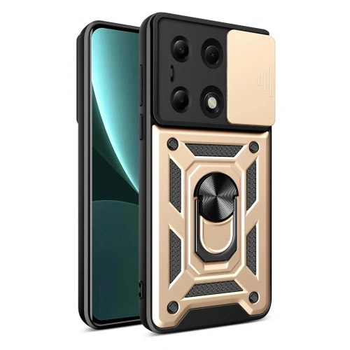 Mey İthalat®   Poco M6 Pro 4G Kılıf Pars Lens Yüzüklü Silikon - Gold
