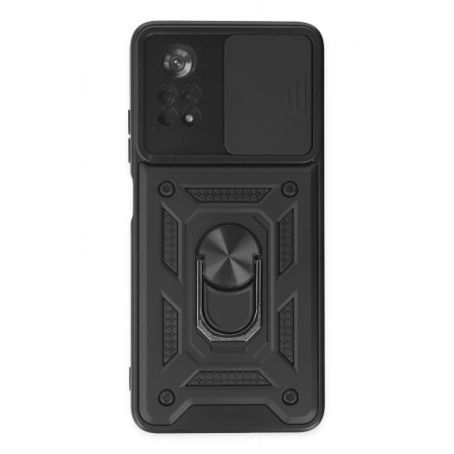 Mey İthalat®   Poco X4 Pro 5G Kılıf Pars Lens Yüzüklü Silikon - Siyah