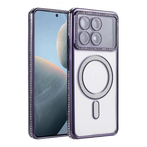 Mey İthalat®   Poco X6 Pro Joke Simli Magneticsafe Kılıf - Derin Mor