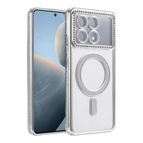 Mey İthalat®   Poco X6 Pro Joke Simli Magneticsafe Kılıf - Gümüş