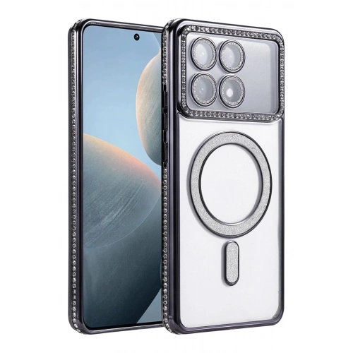 Mey İthalat®   Poco X6 Pro Joke Simli Magneticsafe Kılıf - Siyah