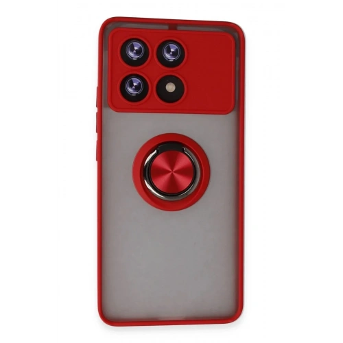 Mey İthalat®   Poco X6 Pro Kılıf Montreal Yüzüklü Silikon Kapak - Kırmızı