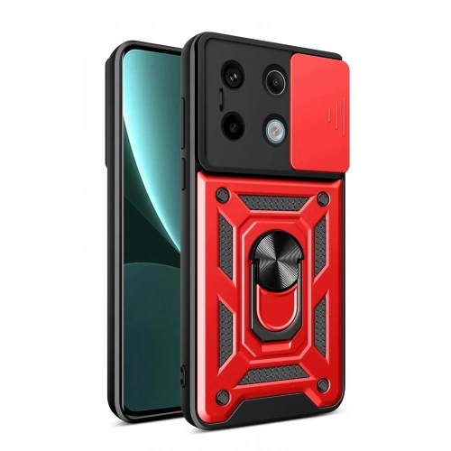 Mey İthalat®   Poco X6 Pro Kılıf Pars Lens Yüzüklü Silikon - Kırmızı
