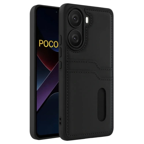 Mey İthalat®   Poco X7 Pro Kılıf Sara Kartvizitli Deri Kılıf - Siyah